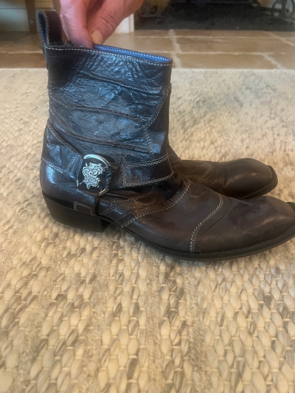Mark Nason Dark Brown Leather Harness Boots with Silver Buckle-sz 11